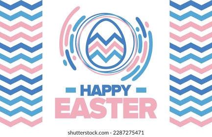 Happy Easter in April. Christian spring holiday in honor of the resurrection of Christ. Biblical history. Traditional dyeing eggs with patterns, fun game for children searching for easter eggs. Vector