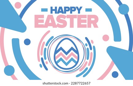 Happy Easter in April. Christian spring holiday in honor of the resurrection of Christ. Biblical history. Traditional dyeing eggs with patterns, fun game for children searching for easter eggs. Vector