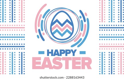 Happy Easter in April. Christian spring holiday in honor of the resurrection of Christ. Biblical history. Traditional dyeing eggs with patterns, fun game for children searching for easter eggs. Vector