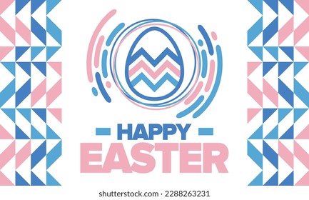 Happy Easter in April. Christian spring holiday in honor of the resurrection of Christ. Biblical history. Traditional dyeing eggs with patterns, fun game for children searching for easter eggs. Vector