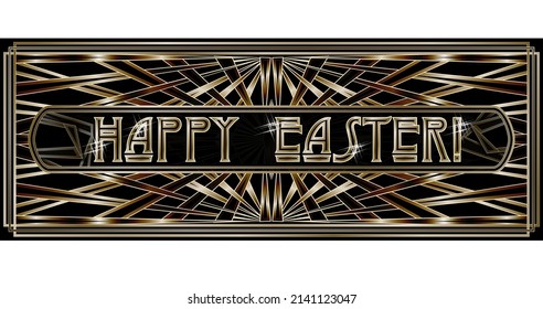 Happy Easter art deco banner, vector illustration