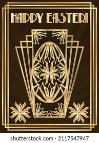 Tarjeta de felicitación de deco de arte de Pascua feliz con patrón dorado, ilustración vectorial	