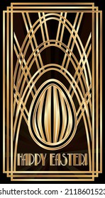 Happy Easter art deco invitation card, vector illustration