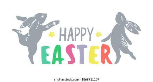 Happy easter art inscription. Hand drawn lettering. Vector illustration. Isolated on white.