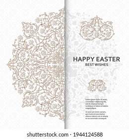 Happy Easter background with arabesque floral pattern. Good design template for banner, greeting card, flyer
