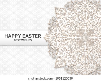 Happy Easter background with arabesque floral pattern. Good design template for banner, greeting card, flyer