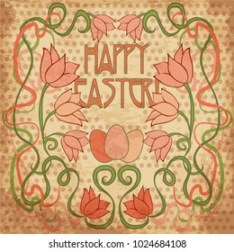 Happy Easter background in art nouveau style, vector illustration