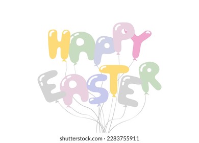 Happy Easter background - balloon lettering card. Cute colorful poster for holiday. Vector illustration - funny calligraphy