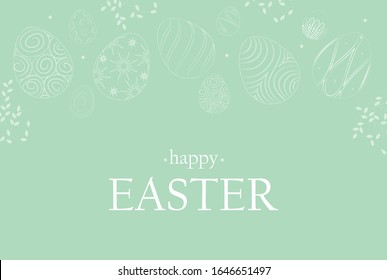 Happy Easter background. Easter banner with doodle eggs. Spring background.Spring plants.Easter frame, wreath.