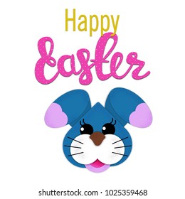 Happy Easter background with beautiful paper the head of a hare . Happy Easter big hunt or sale banners. Vector illustration. Isolated white background.