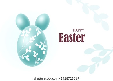 Happy Easter background. Blue 3D eggs in the form of a rabbit on a white background. Vector illustration.
