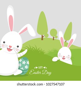 Happy Easter background with Easter bunny and Easter Egg