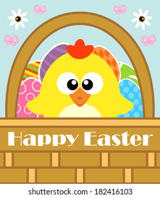 Happy Easter background card with chicken