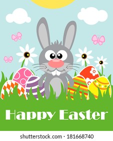 Happy Easter background card with funny rabbit