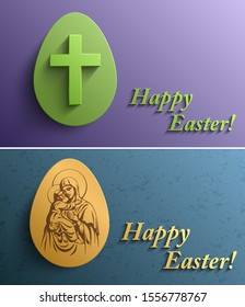 Happy Easter background, Easter card with a picture of Blessed Virgin Mary and baby Jesus Christ, Easter background, Vector illustration