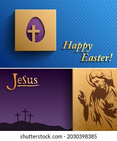 Happy Easter background, Easter card with a picture of Jesus Christ, Christianity religion Easter  background, Easter background, Vector illustration