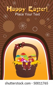 happy easter background with collection of colorful decorated egg in basket
