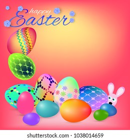 Happy Easter background with colorful decorated eggs, vector illustration eps10