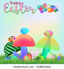 Happy Easter background with colorful decorated eggs, vector illustration eps10