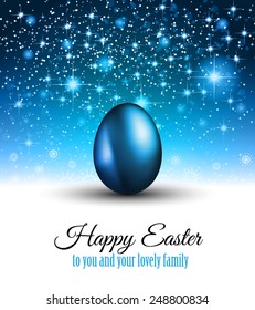 Happy Easter Background with a Colorful Egg with Shadow and greeetings text to use for elegant cards or event invitations or advertisement purposes