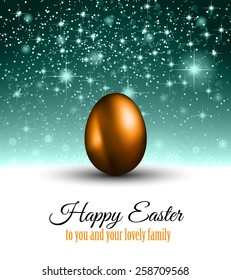Happy Easter Background with a Colorful Egg with Shadow and greeetings text to use for elegant cards or event invitations or advertisement purposes