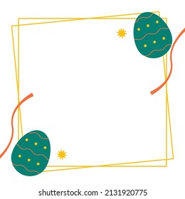 Happy Easter background with copy space area decorated eggs, confetti, flower and rabbit . Vector illustration greeting card, ad, promotion, poster, flyer, web-banner, article.