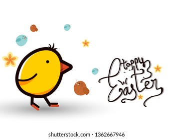 Happy Easter background with decorated eggs, confetti. Vector illustration greeting card, ad, promotion, poster, flyer, web-banner, article - Vector