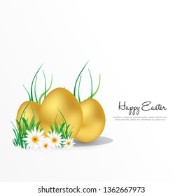 Happy Easter background with decorated eggs, confetti. Vector illustration greeting card, ad, promotion, poster, flyer, web-banner, article - Vector