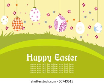 happy easter background with decorated eggs, bloom