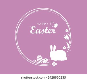 Happy Easter background . Easter decorated frame with eggs and bunny. Easter purple border with easter eggs and rabbit.
