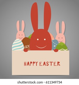 Happy easter background design. Happy easter cards with Easter bunnies and Easter eggs. Vector illustration.