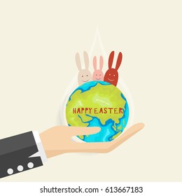 Happy easter background design. Happy easter cards with Easter bunnies. Vector illustration.