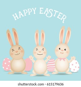 Happy easter background design. Happy easter cards with Easter bunnies and Easter eggs. Vector illustration.
