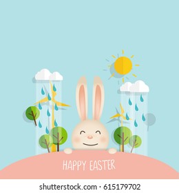 Happy easter background design. Happy easter cards with Easter bunnies. Vector illustration.