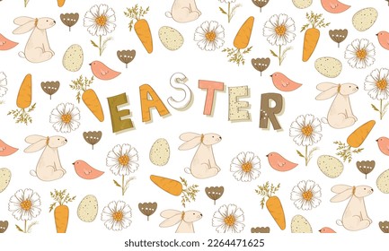 Happy Easter. Background for the design of Easter holidays. Postcard, invitation, poster, banner design. Vector flat design illustration.