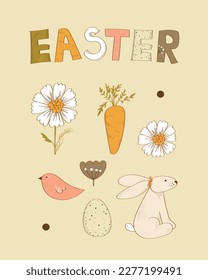 Happy Easter. Background for the design of Easter holidays. Postcard, invitation, poster, banner design. Vector flat design illustration.