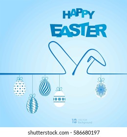  Happy Easter Background with ears rabbit and eggs. Vector eps 10.