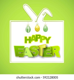  Happy Easter Background with ears rabbit and eggs. Vector eps 10.