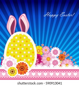 Happy easter background with egg, bunny ears. Colorful celebration spring design.