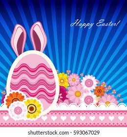 Happy easter background with egg, bunny ears. Colorful celebration spring design.