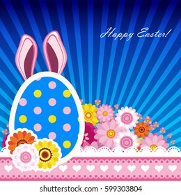 Happy easter background with egg, bunny ears. Colorful celebration spring design.