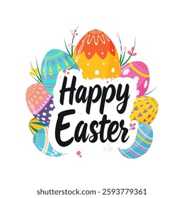 Happy Easter Background, Easter Egg Colorful Greeting Card, Vector illustration