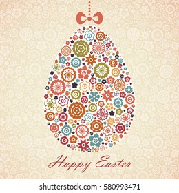 Happy Easter background. Easter egg made of flowers. Vector illustration. 