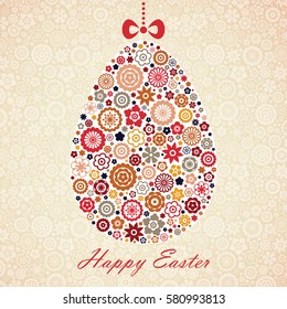 Happy Easter background. Easter egg made of flowers. Vector illustration. 