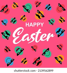 Happy Easter background, happy egg with Pixel Sunglasses, holiday decoration template vector illustration .