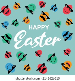 Happy Easter background, happy egg with Pixel Sunglasses, holiday decoration template vector illustration .