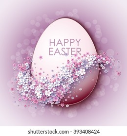 Happy Easter background with egg and spring flowers