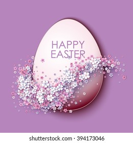 Happy Easter background with egg and spring flowers