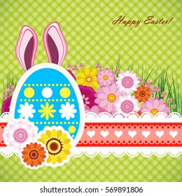 Happy easter background with eggs, bunny ears. Colorful celebration spring design.