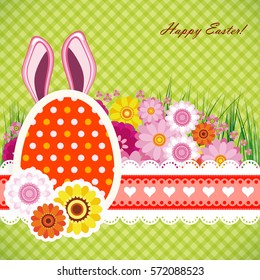 Happy easter background with eggs, bunny ears. Colorful celebration spring design.